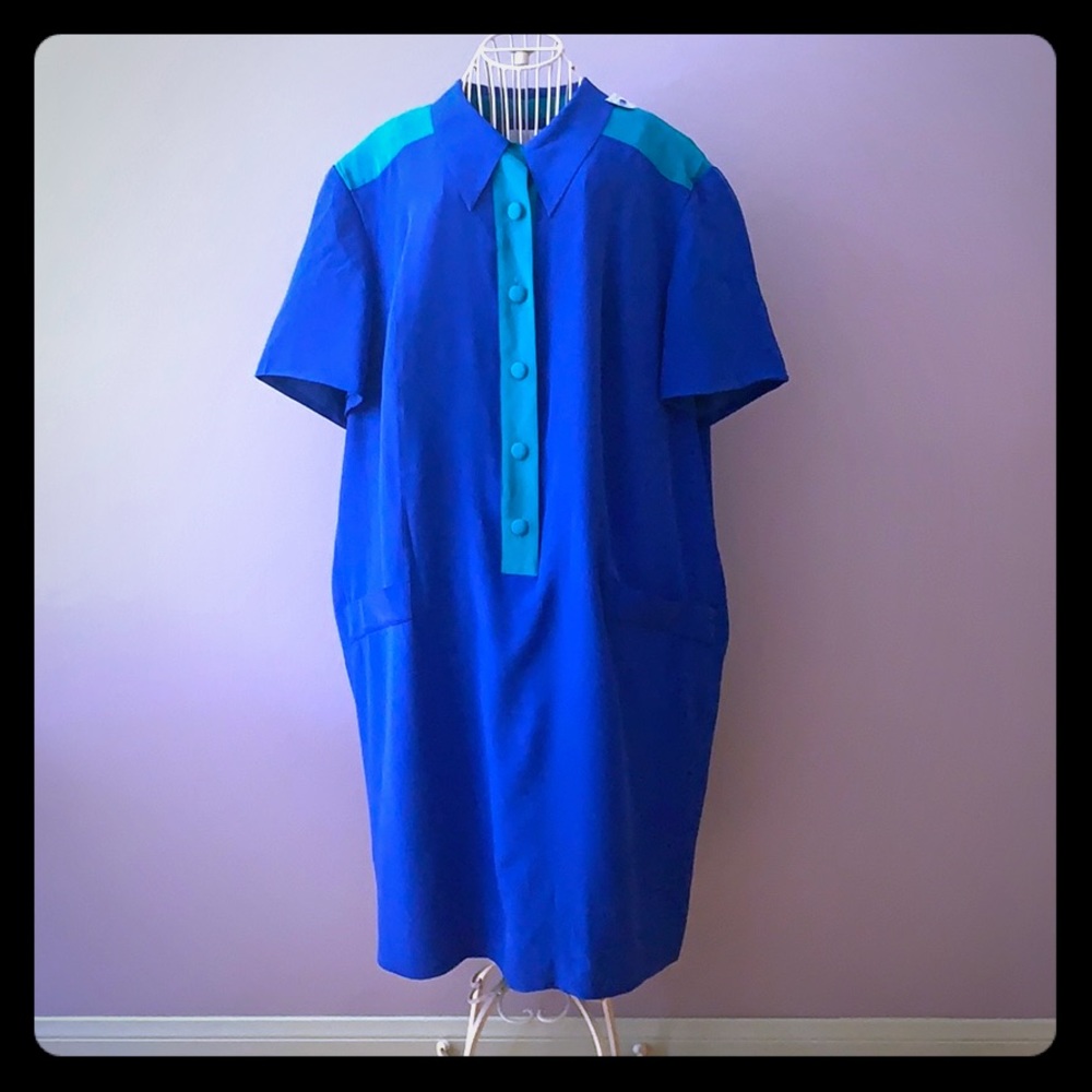 📍FINAL SALE📍Silk colorblock 💙💚Vintage - Picture 6 of 16